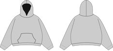 the front and back view of a hooded sweatshirt with an open hoodie on it