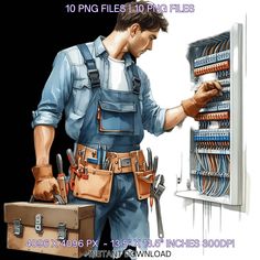 a man in overalls is working on an electrical panel