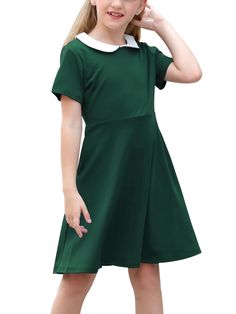 PRICES MAY VARY. Material and Fabric: 100 Percent Polyester, soft, stretchable and breathable fabric without pilling, comfortable to wear, makes you feeling well. Styles and Features: Simple Casual Style, Fit and Flare A-line Design, Curved Seams, Contrast Peter Pan Collar Classic Retro Dress, Round Neck, Short Sleeve, Back Zipper, Pocket at the sides, Knee Length, No lined. The White Peter Pan Collar is a bold contrast on this skater frock. Suitable Occasion: The best choice for Halloween Party 1990s Kids Fashion, Big City Greens, Vintage Peter Pan, 1990s Kids, Rockabilly Party, Feeling Well, New Years Dress, 60 Fashion, Midi Dress Party