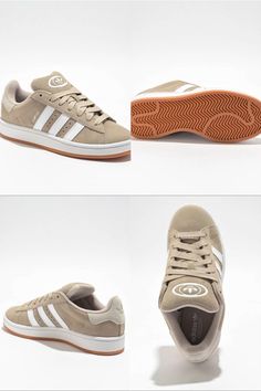 Reviving a retro design, adidas Originals offers the "Wonder White & Cloud White" colorway of the Campus 00s, originally created for basketball and now reinvented for skateboarding utilizing modern materials. Employing a sandy tan tone of suede on the uppers, the adidas sneakers lend subtle branding throughout, old school wide laces, and a reliable TPR gum outsole for optimum performance. Perfect for that Y2K/mid 1990s/90s fit. 90s Fits, Skate Shoe, White Cloud, Cloud White, Skate Shoes, Modern Materials, Retro Design, Skateboarding, Adidas Originals