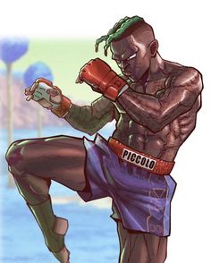 a drawing of a man in shorts and boxing gloves with his hand on his hip