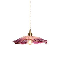 a pink flower is hanging from a light fixture