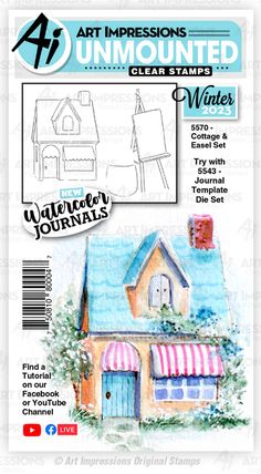 the front cover of an art impressionss clear stamp featuring a house with awnings