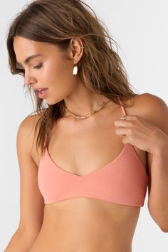 Just beachy. This essential bikini top has a strappy back design for a secure and supportive fit. O'Neill Women's bikini top Saltwater Solids Collection Removable bra pads Strappy back with self tie O'Neill Blue: 85% Recycled Polyamide, 15% Elastane Tactel | O'Neill Women's Saltwater Solids Huntington Bralette Top in Canyon Clay, Size Small, Elastane/Polyamide Suits Series, Loungewear Outfits, Spring Suit, Loungewear Dresses, Girl Beanie, Womens Wetsuit, Bralette Top, Bra Pads, Triangle Bralette