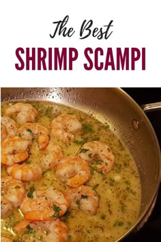 the best shrimp scamp recipe in a skillet with text overlay that reads, the best shrimp scamp