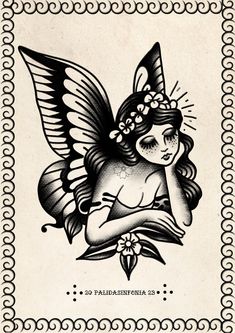 a drawing of a fairy sitting on top of a piece of paper with an angel