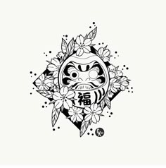 Daruma Tattoo Design, Japanese Daruma Tattoo Design, Japanese Flash Tattoo, Daruma Doll Tattoo Design, Daruma Cat Tattoo, Daruma Doll Tattoo Design Black And Grey, Daruma Tattoo, Daruma Doll Design, Daruma Doll Sleeve Tattoo