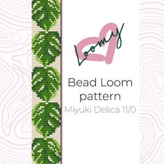 the bead loom pattern is designed to look like a green leaf on a white background