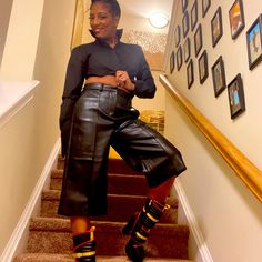 Shop These Amazing Fold Leather Gauchos. Button Front, Slit Pockets, Very Comfortable. Pairs Well With Boots And A Crop Top. Black Leather Pants, Black Leather Boots, Leather Boots, Pant Jumpsuit, Leather Pants, Black Leather, Crop Top, Pants For Women, Crop Tops