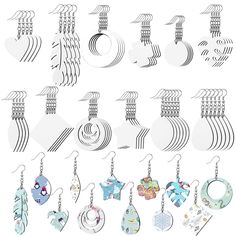 PRICES MAY VARY. Package Includes - You will get 26 pairs/52 pcs sublimation blank earrings in 12 different styles including drop, leaf, round, heart, star, four-leaf clover, etc. DIY Sublimation Earring - The sublimation product kit supports a variety of different DIY styles. You can make a favorite theme earring craft for you or your friends. Double-sided Design - The sublimation blanks surface is designed with a double-sided transparent protective film to prevent scratches or smudges, please Wood Heat, Craft Jewelry, Wire Work Jewelry, Work Jewelry, Earring Crafts, Diy Crafts Jewelry, Earring Hooks, Diy Style, Unfinished Wood