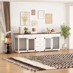 modern white double dog crate furniture for large dogs with storage drawers Small Dog Cage, Dog Crate Table