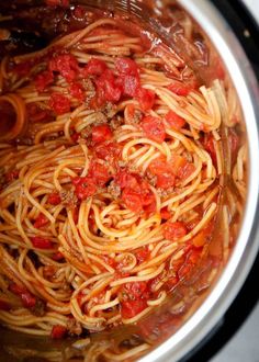 the pasta is cooked and ready to be served in the crock pot for dinner