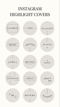 the instagramm highlight covers are shown in black and white, with circles above them