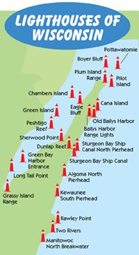 a map of the lighthouses of wisconsin