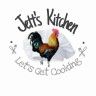 the logo for jeff's kitchen let's get cooking with a rooster on it