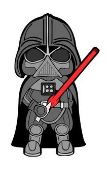 a darth vader character with a red light saber in his hand and the word star wars written on it