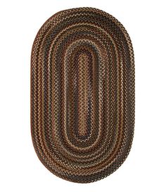 an oval rug is shown in brown and tan