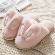 Color: Pink, Size: 36to37 Rabbit Slippers, Fun Slippers, Slippers Cute, Winter Footwear, Bunny Slippers, Warm Shoes, Rabbit Cartoon, Gift For Couples, Rabbit Ears