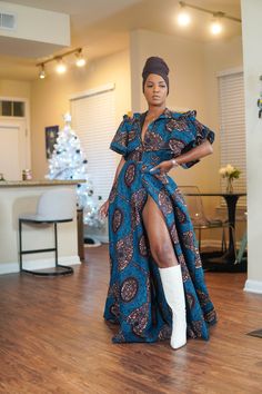 OLA Dress Afro Futurism Fashion, Blue Ankara, African Print Maxi Dress, Futurism Fashion, Afro Futurism, V Neck Maxi Dress, Cotton Maxi Dress, Flare Sleeves, Sleeves Dress