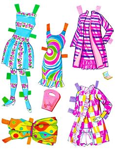 paper doll clothes are cut out to look like children's dresses and clothing items