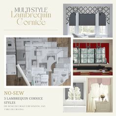 an advertisement for the no sew 3 lambequin conicce style window coverings