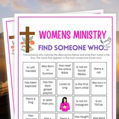 a poster with the words women's ministry and an image of a cross