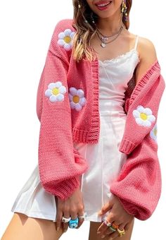 Frat Outfits, Dirndl Outfit, Flower Sweater, Bandeau Tops, Floral Sleeve, Pink Cardigan, Style Cardigan