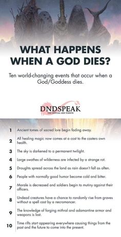 an advertisement with the words what happens when a god dies?