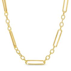 Modern and stylish, this link chain necklace makes creating a chic look easy. Fashioned in warm 10K gold, this design showcases 5.5mm-wide hollow paper clip links alternating with 4.6mm-wide hollow rolo chain links. Polished to a bright shine, this 18.0-inch necklace secures with a lobster claw clasp. Necklace Clasps, Valentine Day Special, Necklace Chain Lengths, Link Chain Necklace, Chain Links, Rolo Chain, Chain Link Necklace, 10k Gold, Paper Clip