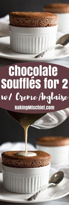 chocolate souffles for two with creme in the middle