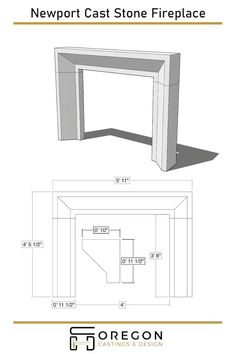 the front and back view of a fireplace with measurements for each piece, including the top section