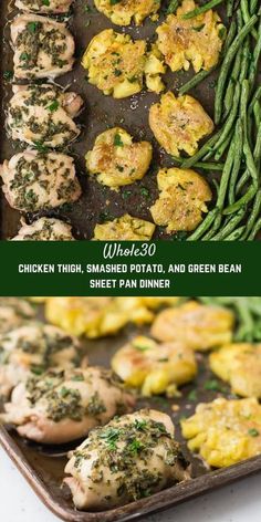 chicken thighs, smashed potato and green bean sheet pan dinner