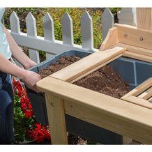 Outdoor Cypress Wooden Potting Table | Lehman's Planting Station Potting Tables, Outdoor Potting Table, Planting Bench, Potting Area, Garden Work Bench, Potting Bench Ideas, Potting Plants, Potting Bench Plans, Outdoor Potting Bench