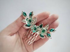 Green Headpiece, Bridesmaid Hair Pins, Royal Core, Flower Hairpin, Bridesmaid Hair Accessories, Prom Accessories, Crystal Hair Comb