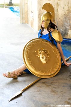 Greek Mythology Costumes Diy, Diy Athena Helmet, Athena Costume Diy, Head Dress Diy, Ancient Greek Olympic Games, Percy Jackson Costume, Greek Mythology Costumes, Athena Costume, Greek Creatures