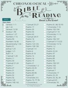 a poster with the names of bibles and dates for each event, including date