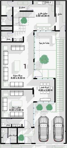 the floor plan for a two story house with three car garages and an attached parking lot