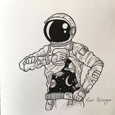 a drawing of an astronaut pointing at something