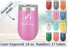 the laser engraved 16oz tumblers are available in different colors