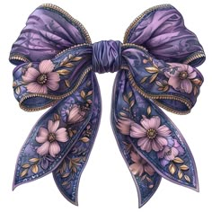 a large purple bow with flowers on it