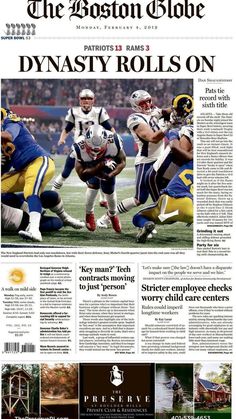 the boston globe newspaper front page with images of football players and their names on it