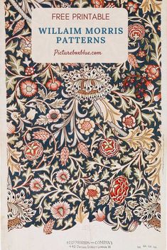 the front cover of william morris's pattern book, featuring flowers and leaves in blue