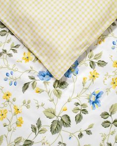 Meadow Floral Blue Duvet Cover Set - Close up reversible prints Yellow Gingham, Blue Duvet, Blue Duvet Cover, Yellow Springs, Floral Duvet, Sunny Yellow, Twin Duvet, Soft Duvet Covers, Spring Blooms