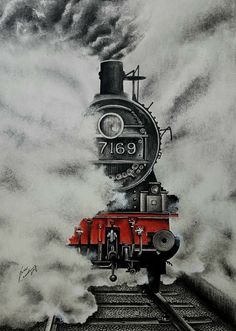 Train Art, Charcoal Art, Pencil Art Drawings, Pencil Sketch, A Train, A Drawing, Pencil Art, Art Drawings Sketches, Pencil Drawing