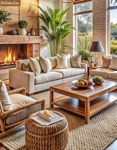 a living room filled with furniture and a fire place