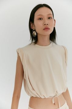 Gender neutral cropped shirt made in 100% cotton terry jersey. Ethically produced in Korea. Neutral Loungewear, Cropped Sleeveless Top, Embroidery Product, Monogram Embroidery, Jersey Top, Double Face, Crop Shirt, Dream Clothes, Fashion Essentials