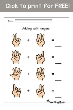 the printable worksheet for adding fingers to numbers