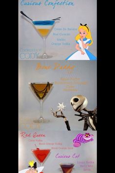 the different types of cocktails are shown in this graphic style, including one with an evil