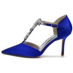 Shop Royal Blue Satin Pointy Toe Jewelry T Strap Heels Wedding Pumps color Royal Blue for Anniversary, Going out, Hanging out, Wedding with worldwide Free shipping & Free return. Blue High Heel Prom Shoes, Fitted Blue Wedding Shoes, Elegant Royal Blue Fitted Heels, Blue Pointed Toe Heels For Wedding, Blue Pointed Toe Wedding Shoes, Blue Ankle Strap Heels For Wedding, Fitted Blue Wedding Shoes For Party, Open Shoes, Heels Wedding