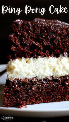 a close up of a piece of cake on a plate with the words ping pong cake above it